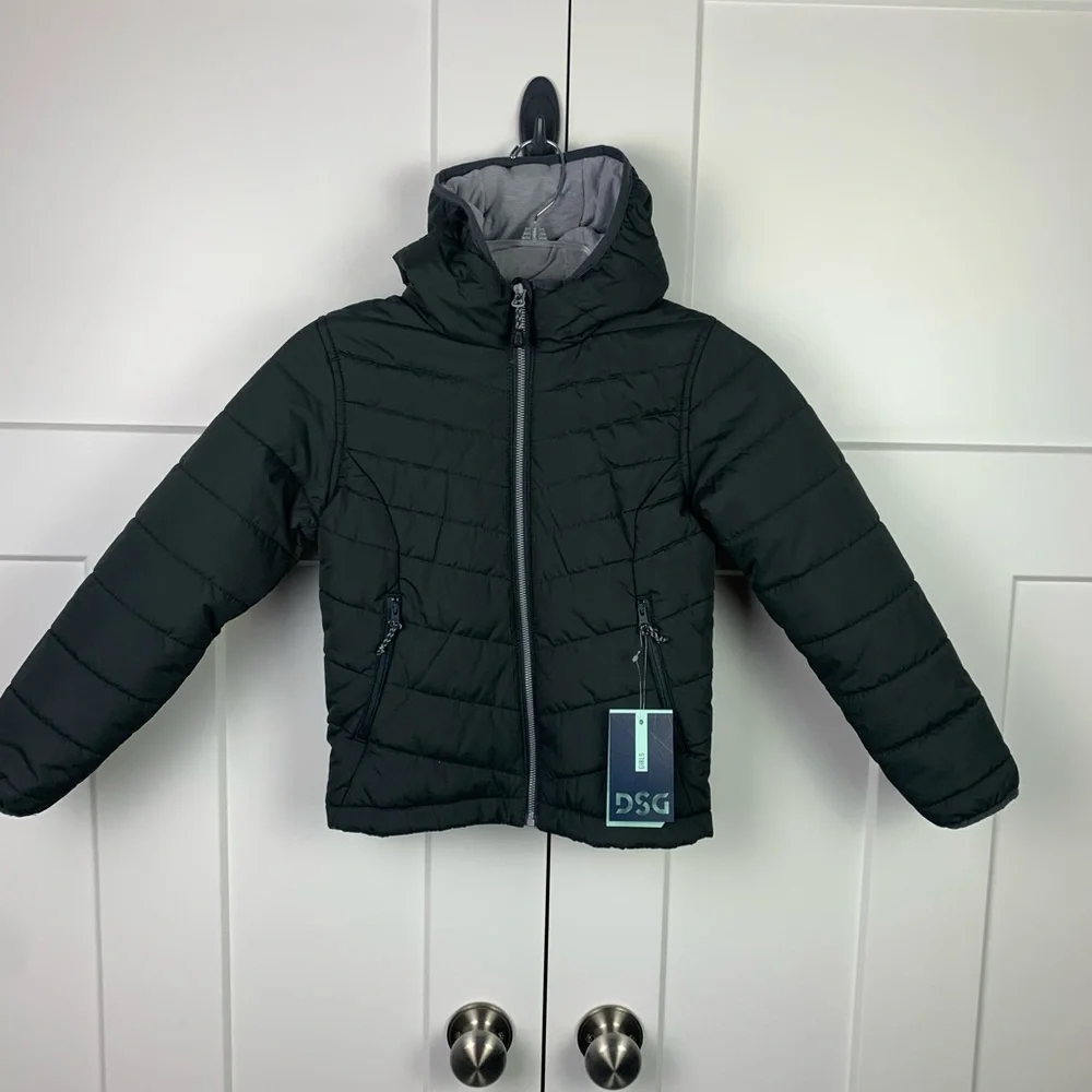 Girls XS DSG Insulated Winter Puffer Cost Jacket Hooded Black 6 - 8 years